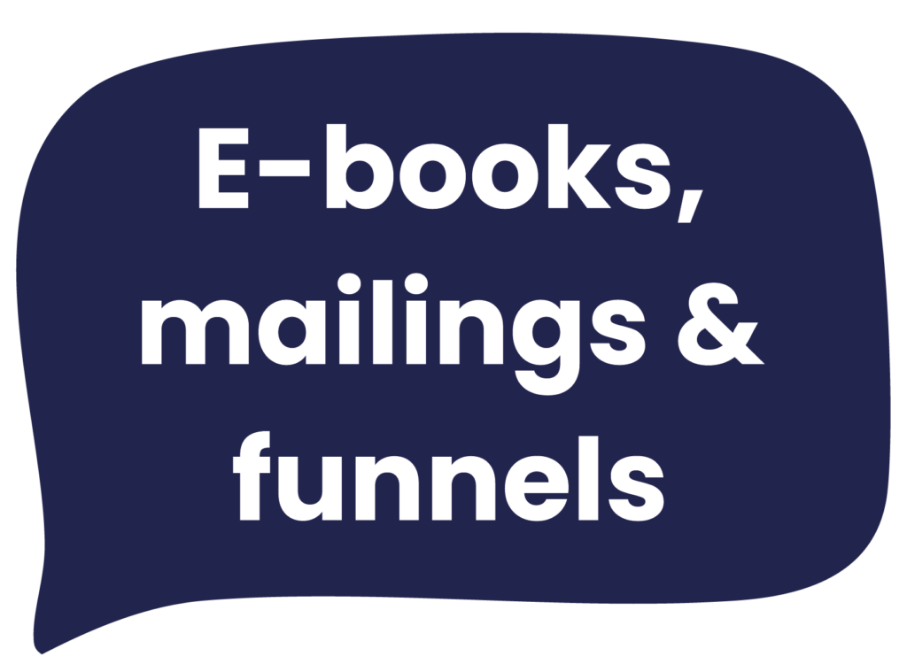 Wolkje met tekst: E-books, Mailings & funnels door Studio Fiora
